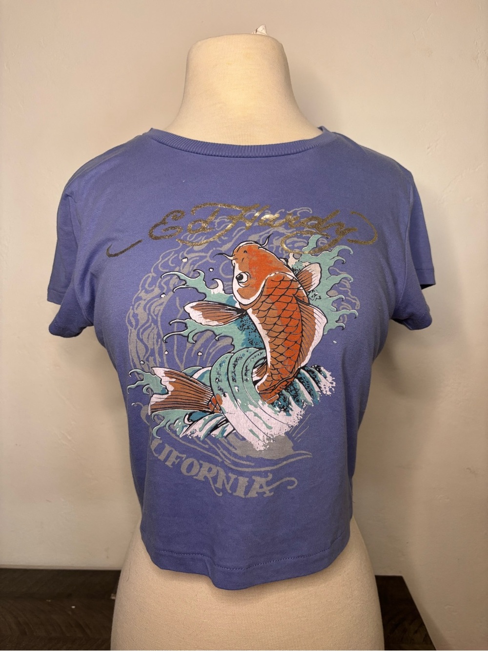 Ed Hardy Purple Tee with Orange Koi Graphic